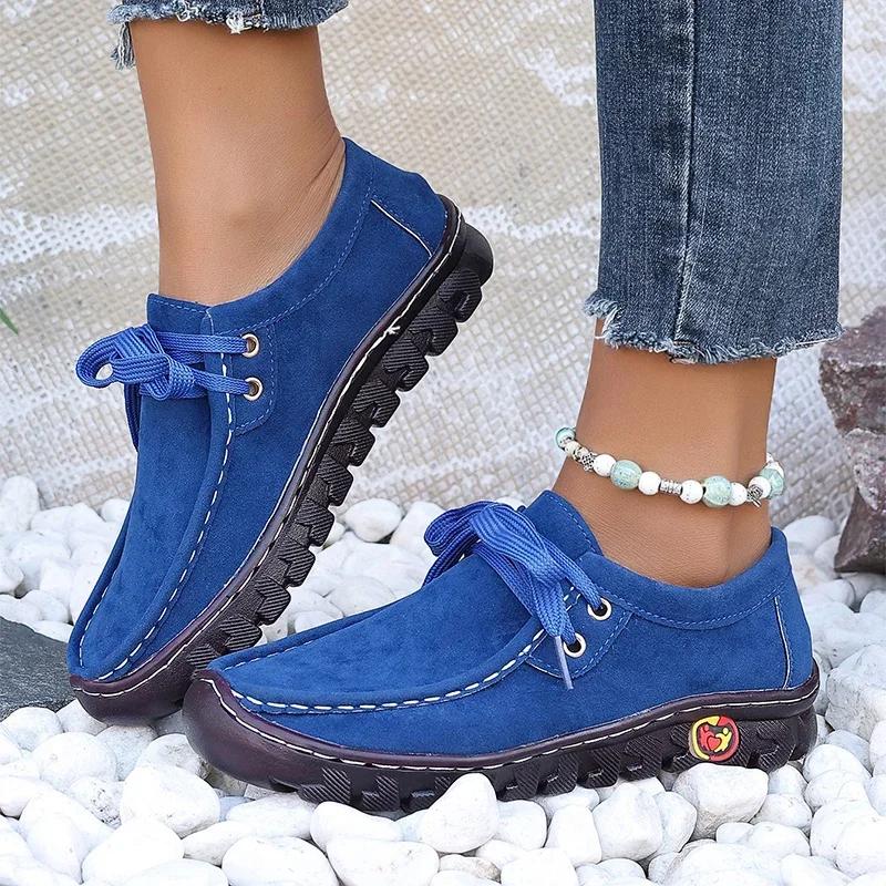 Autumn Womens Casual Shoes 2025 New Lace Up Faux Leather Loafers Shoes Comfortable Soft Sole Mom Shoe Women Flat Sneakers Ladies