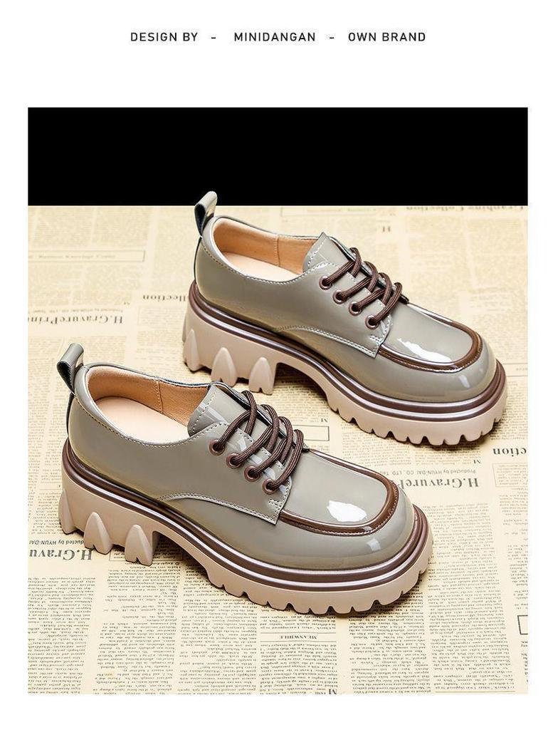 Women's Chunky Heel Oxford Loafers - British Style, Colorblock, Height-Increasing Platform for Winter Fashion