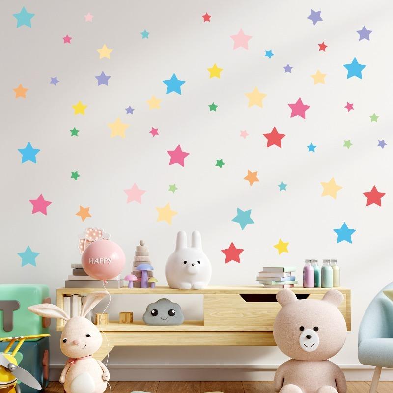 Colorful Star Wall Stickers Kids Bedroom Kindergarten Living Room Porch Home Art Mural Decals Self Adhesive Removable Decorative