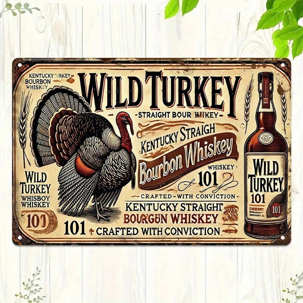 Wild Turkey 101 Bourbon 8x12 Blechschild, Retro-Dekoration für Bar, Man Cave, Garage
