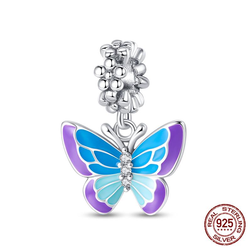 925 Silver Glass Butterfly Charms Beads for 3mm Bracelet Necklace Womens DIY Fine Jewelry Gifts