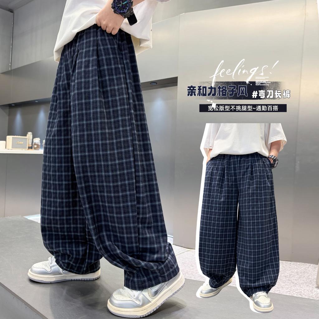 Boys' Summer Checkered Casual Pants 2026 New Style Rascal Handsome Children's Summer Work Pants Middle and Large Children's Casual Pants