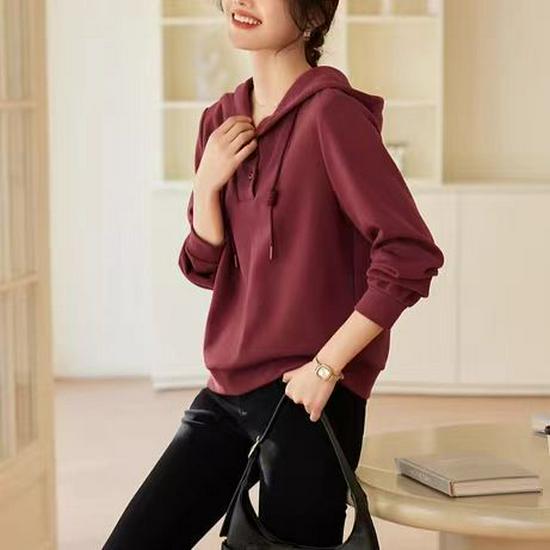 Damen Casual Kapuzensweatshirt - Herbst 2025 Kollektion, Lockere Passform, Vielseitiges Langarm-Oberteil für Mittelalte