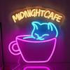 Midnight Cafe Neon Sign for Wall Decor Cute Cat Neon Light Dinmmable Cafe Neon Signs Pink Coffee Cup LED Neon Light Signs for Coffee Shop Bakery