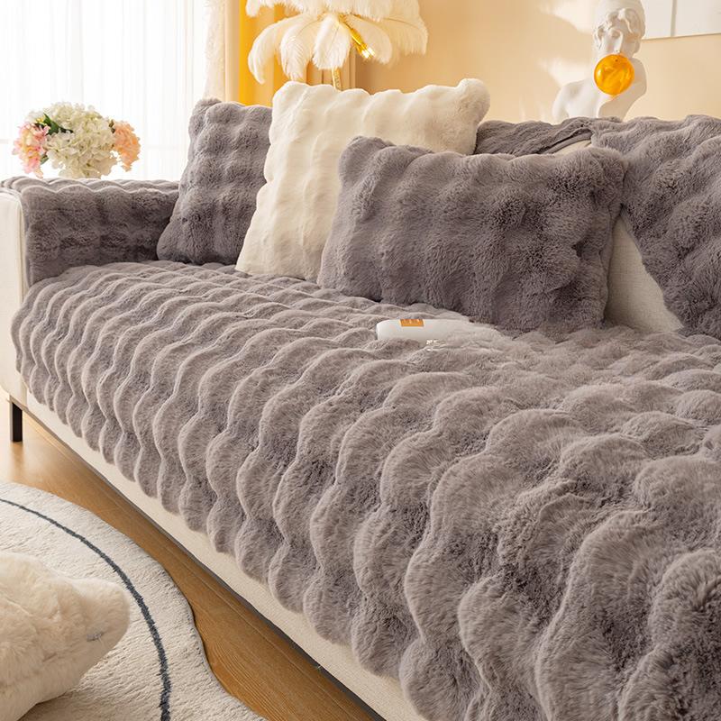 Winter Plush Sofa Cushion Thickened Non-Slip Light Luxury Cushion Winter Leather Sofa Cover Cover Cloth