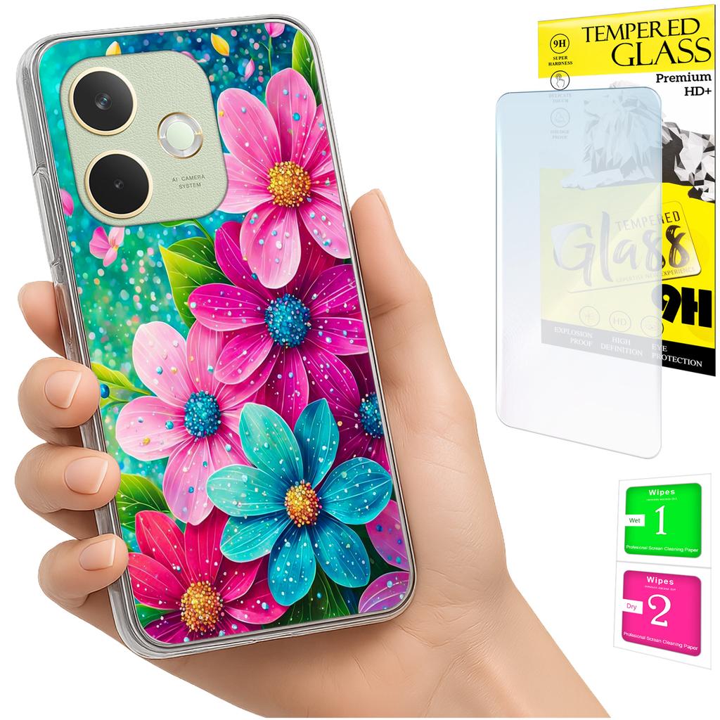 Etui Do Oppo A5 Pro Obudowa Foto Case Plecki Grafika Kwiaty + Szkło 9H