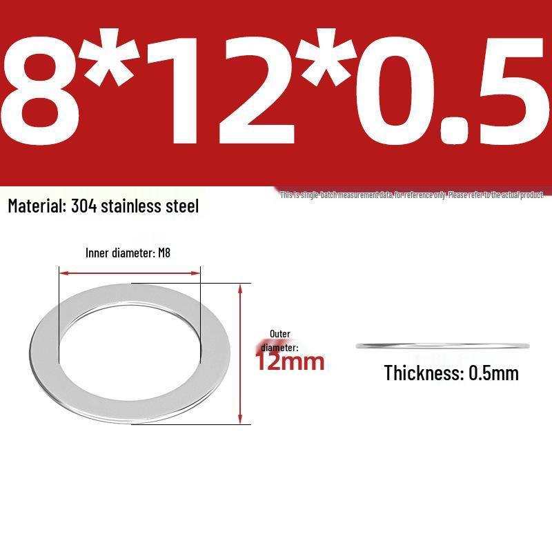 304 Stainless Steel Ultra-Thin Flat Washers - Available in Thickness: 0.1mm, 0.2mm, 0.3mm, 0.5mm