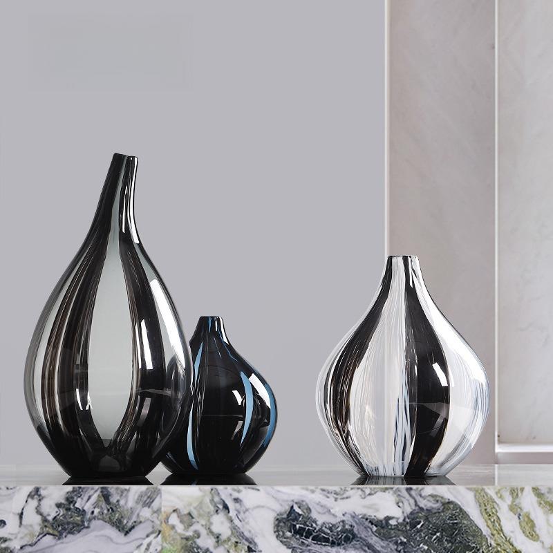 Black White Ink High End Big Belly Small Mouth Glass Vase Home Decor Living Room Flower Vase