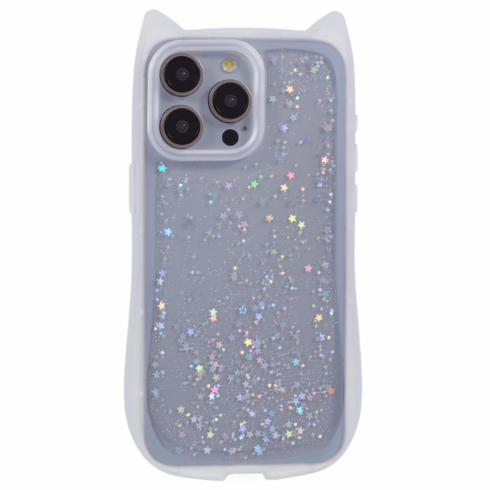 

JTW Series For iPhone 15 Pro TPU Case Epoxy Glitter Sequins TPU Phone Cover Cat Ear Design Transparent White