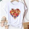 Women's Casual Sleeve Round Neck T-Shirt with A Heart Filled Print 90s Korean Style Graphic Tshirt Clothes