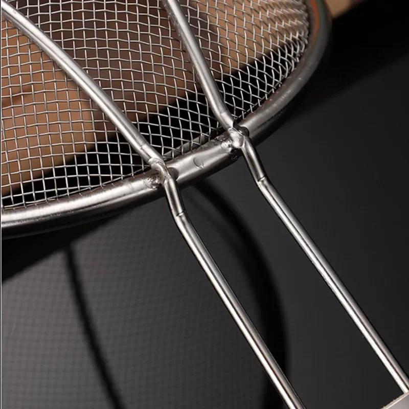 Wood Handle Stainless Steel Flour Filter Screen Soybean Milk Filter Screen Cooking Spoon Screen Snack French Fries Kitchen Tools
