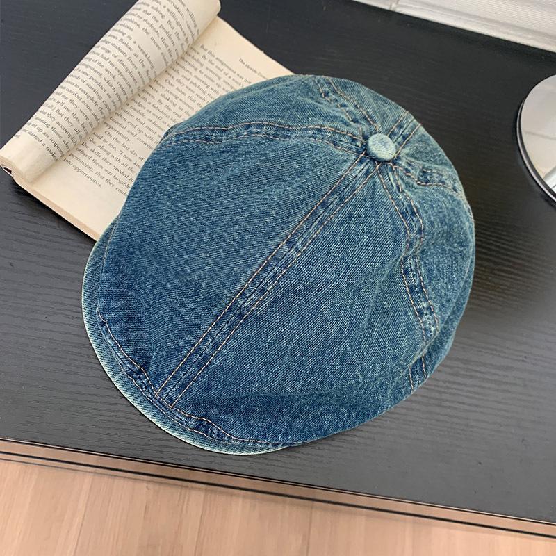 Haruko Ретро Острая Девушка Широкополая Джинсовая Кепка: Модный берет для сужения лица One Size