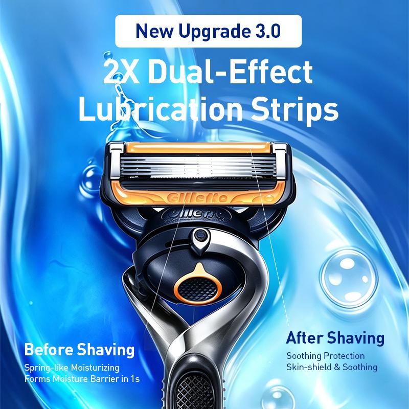 Gillette Fusion 5 ProGlide Razor Dual Lubricating Strips 2‑in‑1 Storage Base 360° Pivot Ball 5‑Nanometer Gradient‑Arranged Blades