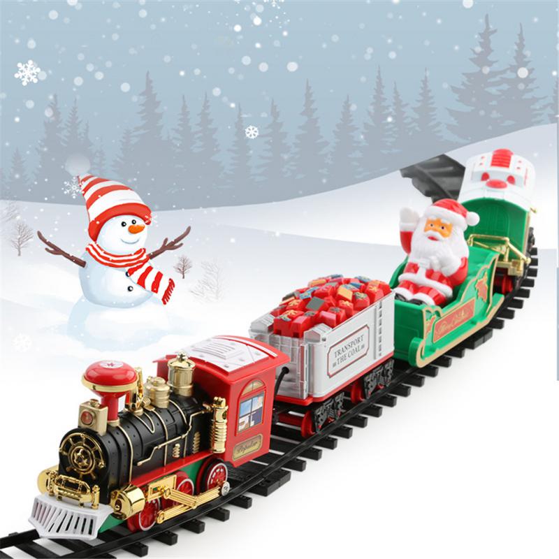 Christmas Train Set Festive Mini Locomotive Model With Lights Sound Water Steam Railway Kits Electric Tracks Toys Kids Gift