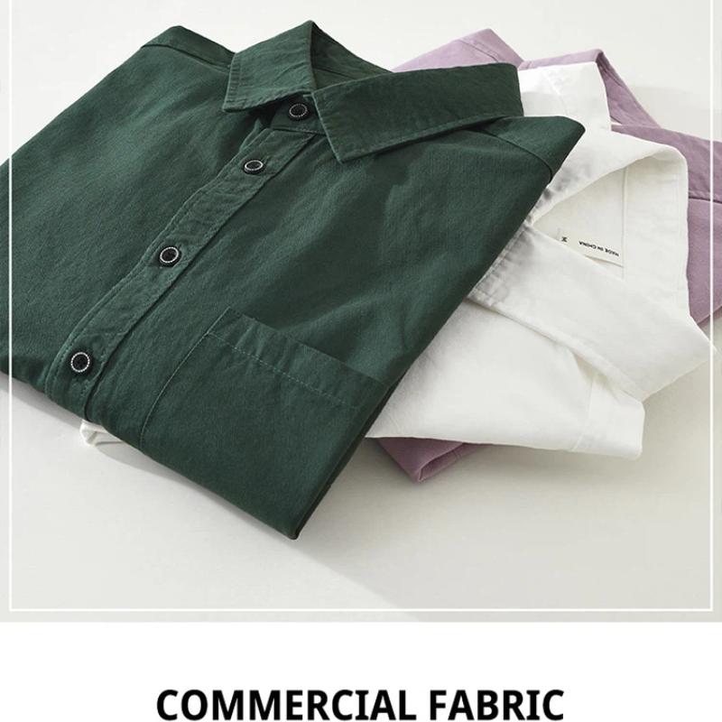 Casual Shirts for Men Japanese Style Green Long Sleeve Shirt Turn-down Collar Pure Cotton Shirt Spring and Summer New Men Tops