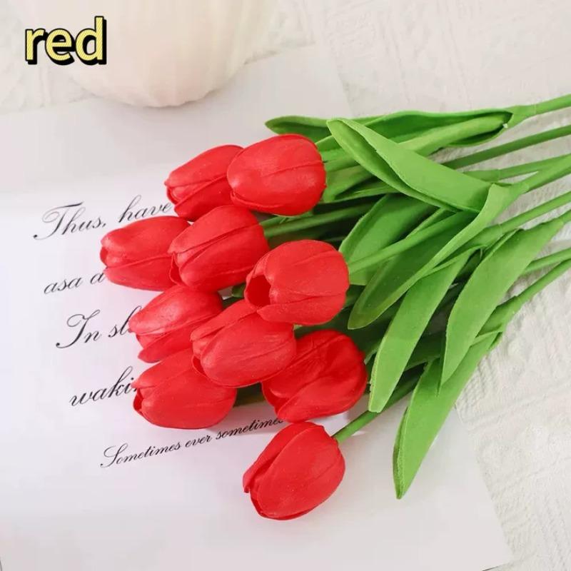 

Vibrant Real Touch Artificial Tulips -Faux Flowers - &Home Accent - Weddings,Mother s Day,Valentine s Day,Thanksgiving,Christmas 5pcs червоний