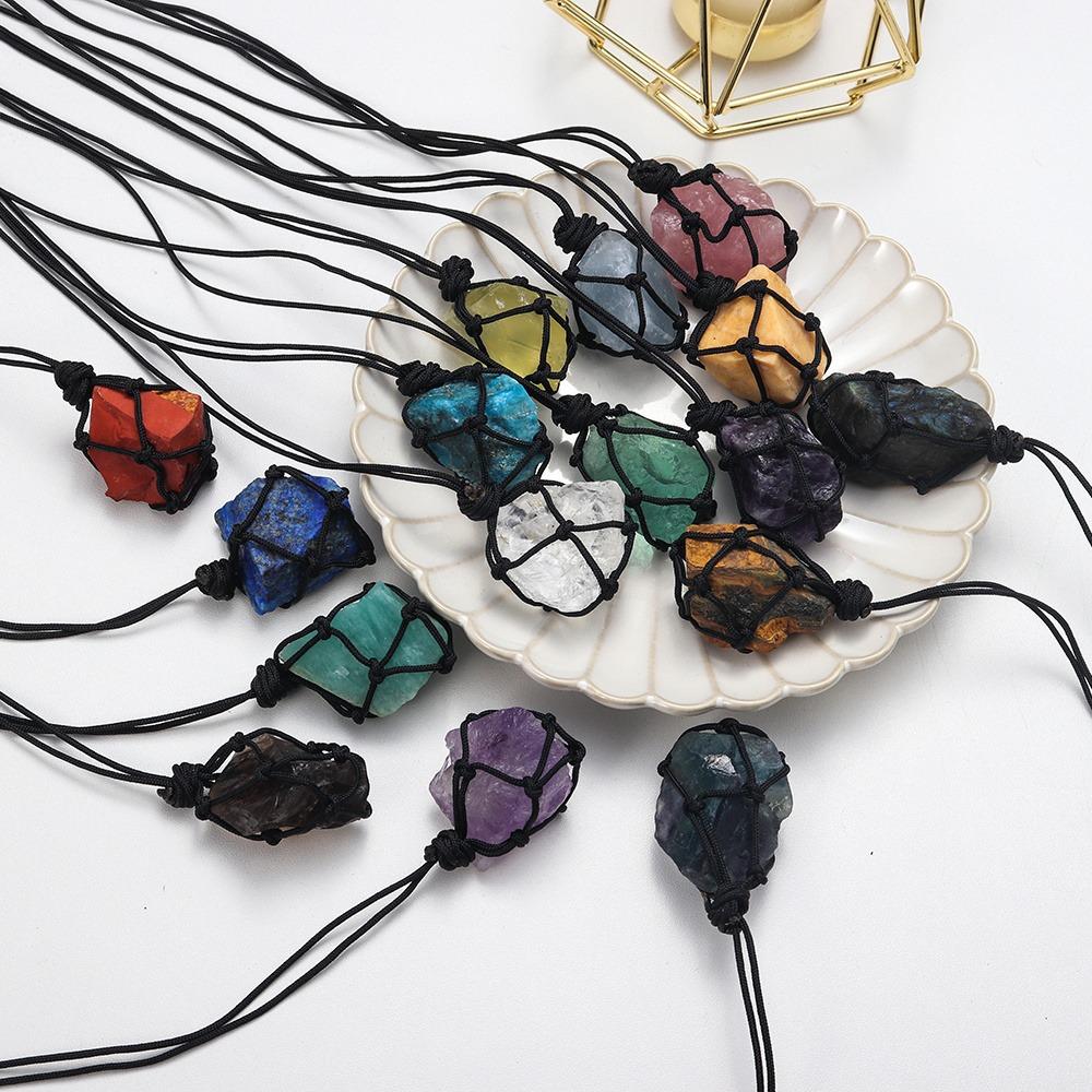 Crystal Jewelry Rough Healing Stones Natural Hand Woven Raw Stone Crystal Pendant Necklace