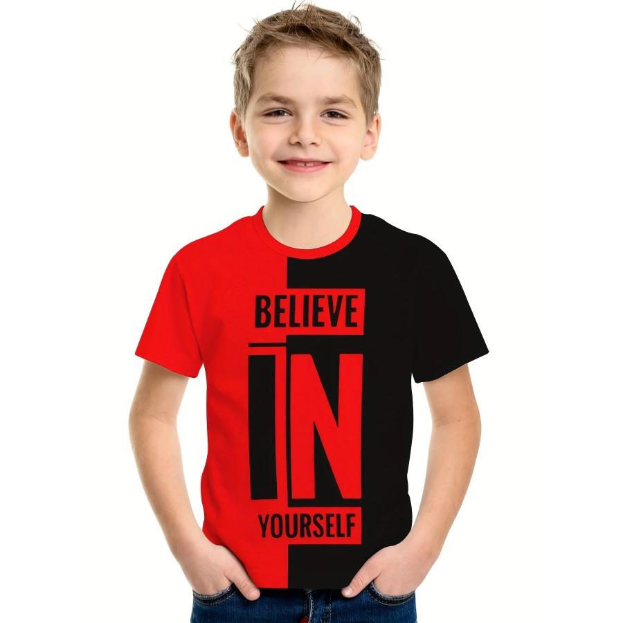Kinderbekleidung Jungen T-Shirt Kurzarm Kinder T-Shirt 3D Buchstaben Print Lässig Rundhals Kinder Sommerkleidung Jungen Kleidung Oberteile