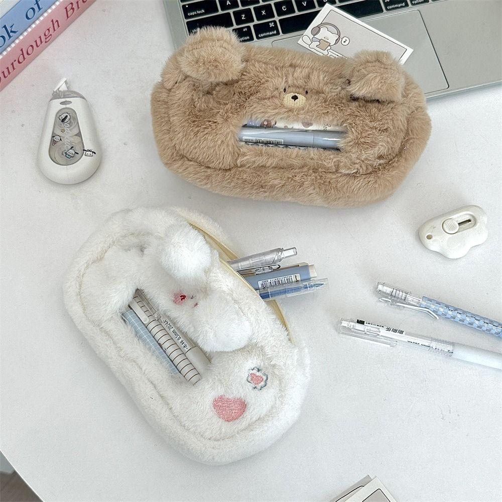 Puppy Transparent Pencil Pouch Bear Stationery Storage Bag Cat Plush Pen Case  Christmas Gift