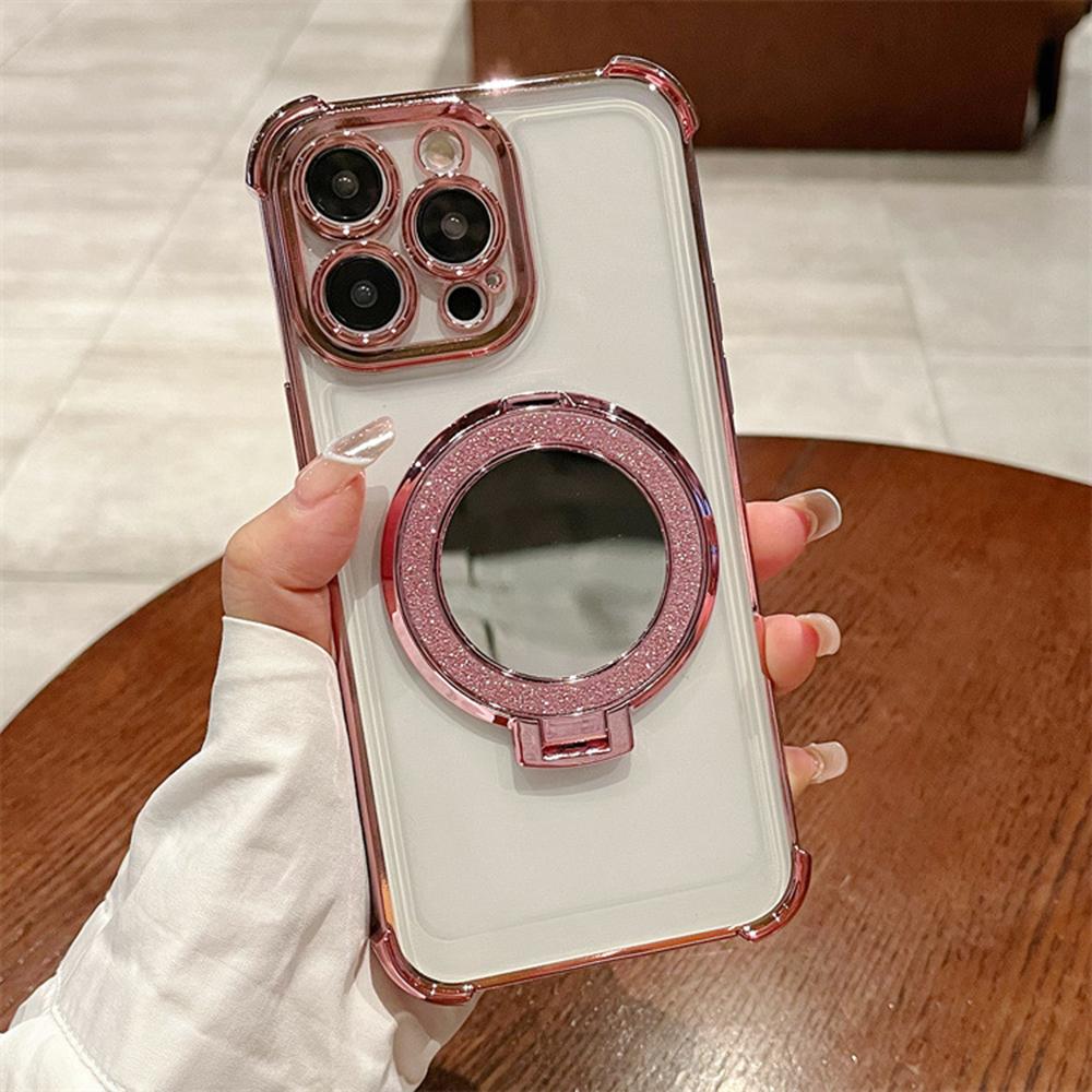 Επιμεταλλωμένος Καθρέφτης Θήκη Στήριγμα Μαλακή Σιλικόνη Τέσσερις Γωνίες Αερόσακος Αντικραδασμική Προστατευτική Θήκη για Samsung Xiaomi Poco Redmi