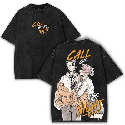 Japanese Hot Anime CALL OF THE NIGHT Washed Tees Oversized High Quality Unisex Hot Product Washed Retro Fashion Couples Classic