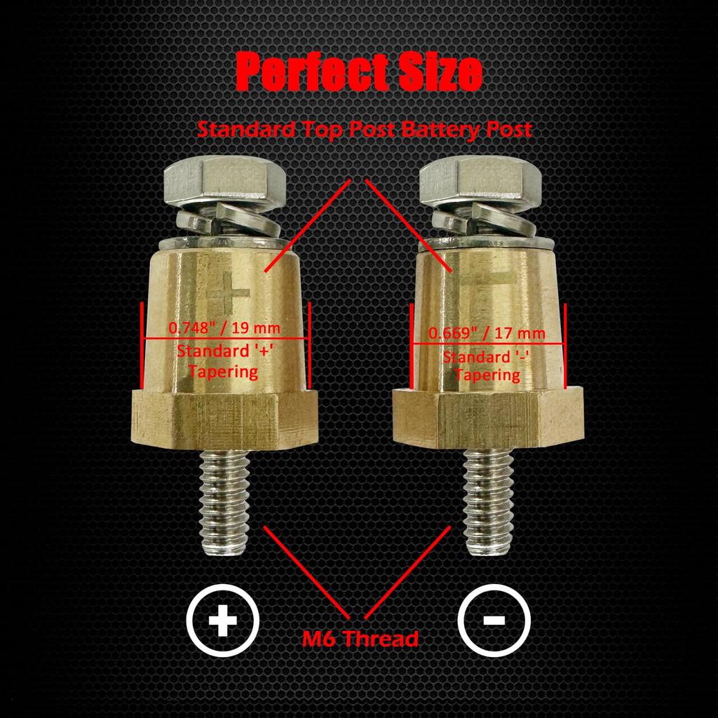 Brass Battery Terminal Charging Posts, Amper Battery Post Adapters (+/-)
