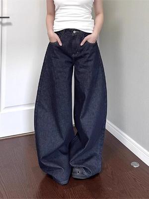 New American Women Black High Street Vibe Wide-leg Jeans for Autumn and Winter for Men and Women Washed Loose Straight Pants