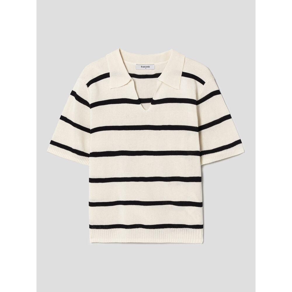 Beige Collared Striped Short-Sleeve Pullover Beige/L