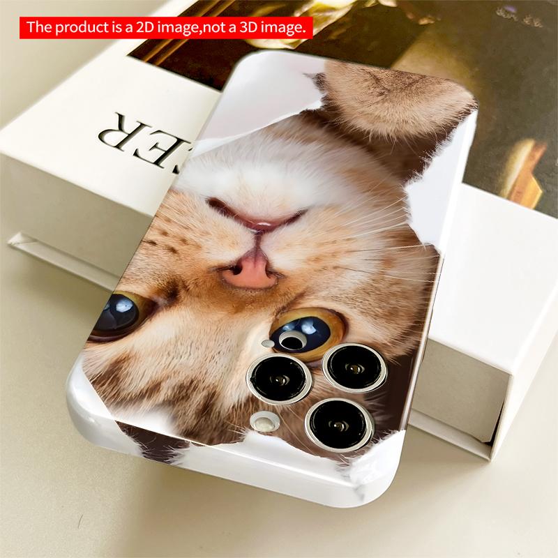 2DFlat Curious Tabby Cat Peeking Through Paper Hole All Inclusive Film Hard iPhone Case, Compatible with iPhone 18 Pro Max 17 16 15 14 13 12 11