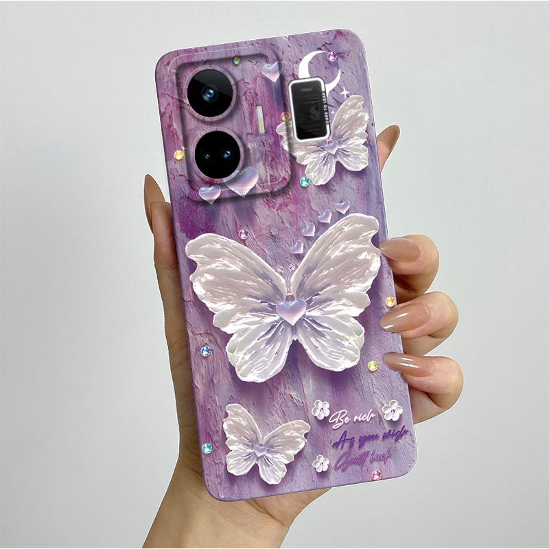 For Realme GT3 GT Neo 5 RMX3706 RMX3709 Case Aesthetic Pretty Butterfly Flowers Shockproof Silicone Soft Cover Protective Casing
