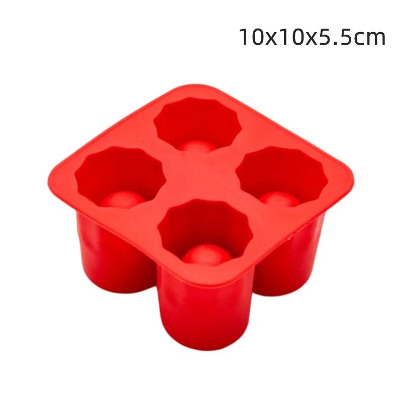 

4 Cup Shape Silicone Ice Cube Mold Shot Glass IceMould Ice Cube Tray Summer Bar Party Beer Ice Cocktail Cold Drinking Tools красный