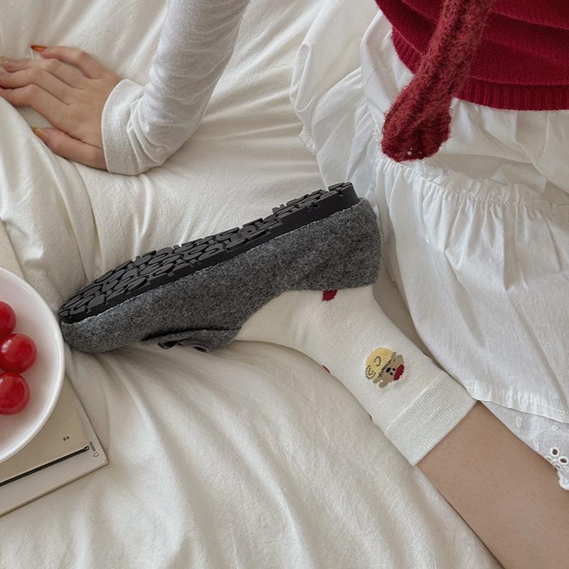 Female Spring and Autumn Color Striped Cute Cartoon Puppy College Wind Tube Pile Socks