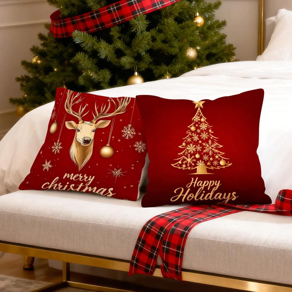 Gilt Red Christmas Design Cushions Pillowcase Polyester Cushion Cover Throw Pillow Pillowcover Home Car Sofa Decor