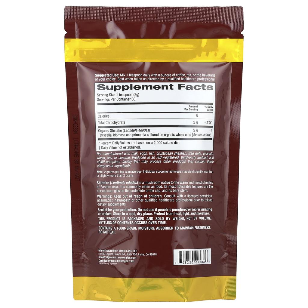 Fungiology®, Certified Organic Shiitake Mushroom Powder, 120G (4.2Oz)