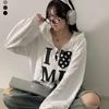 The Pink Loose Fit Heart Lettering Two Way Semi Crop Hoodie