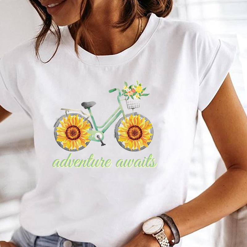 T-shirt Mode Été Haut Femme Manches Courtes Pissenlit Tendance Style Mignon Impression Mignonne T-shirt Dame Vêtement Féminin T-shirt Graphique Décontracté