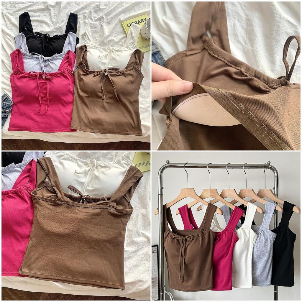 Weuiean Camisole with Wide Halter One Size Fits Most Women's 2-Way Cups, Straps, Ribbon, Neck, Wireless, (Black) LCBX-68