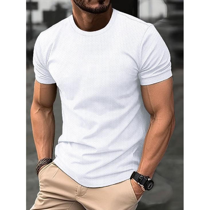 Summer New Muscle Men'S Casual Sports Short-Sleeved Slim Bubble Yarn Muscle Texture Trend Fashion Men