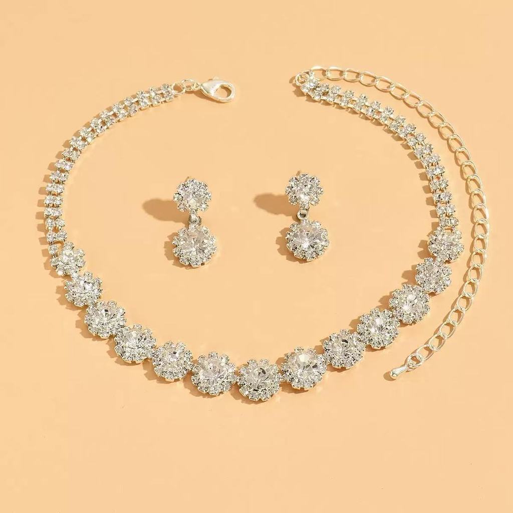 Fashion Jewelry Necklace Earrings Set With Water Drill Flowers For Women
