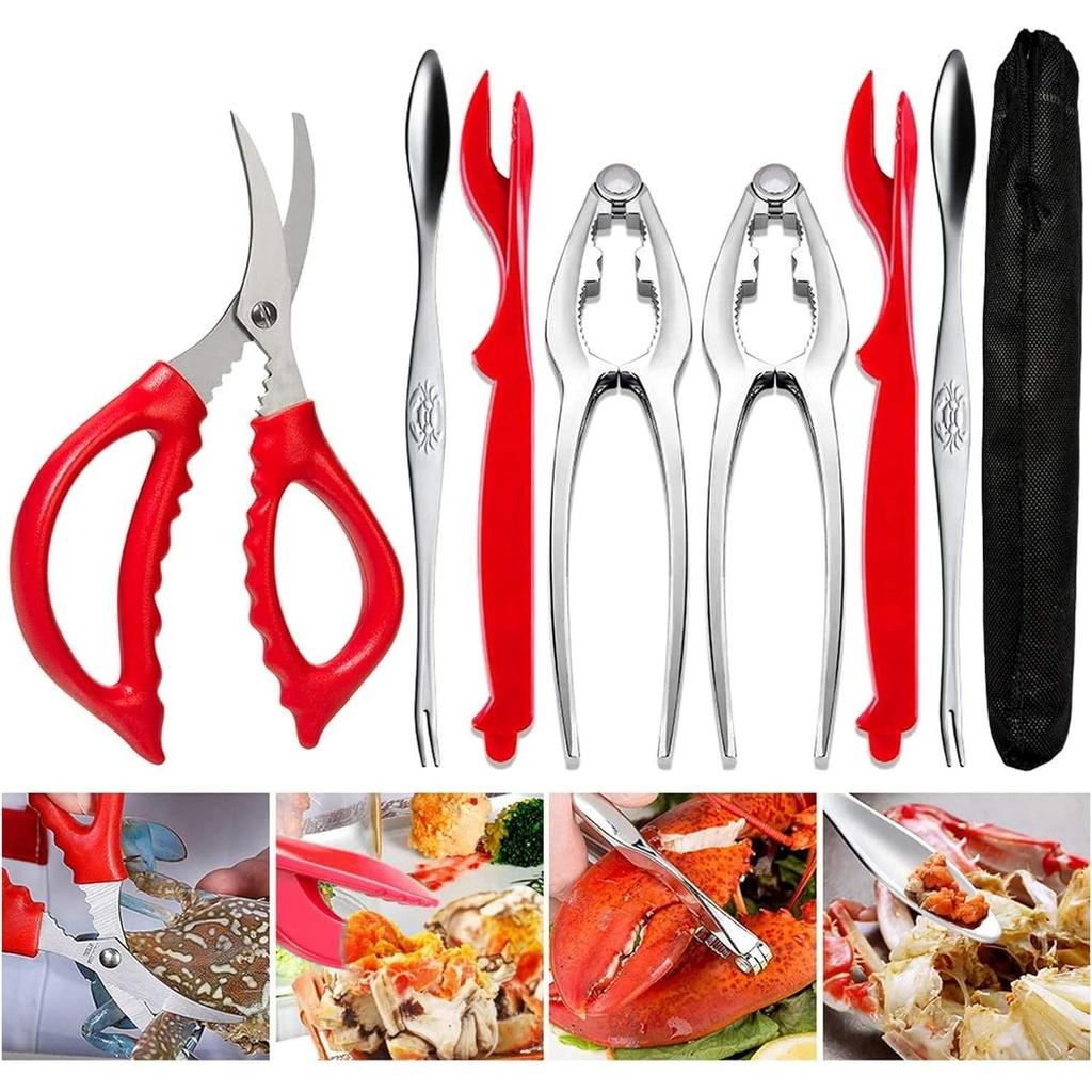 Crab Leg Crackers and Tools - Lobster Crackers and Picks Set Shellfish Crab Claw Cracker Stainless Steel Seafood Crackers & Forks - lobster tools
