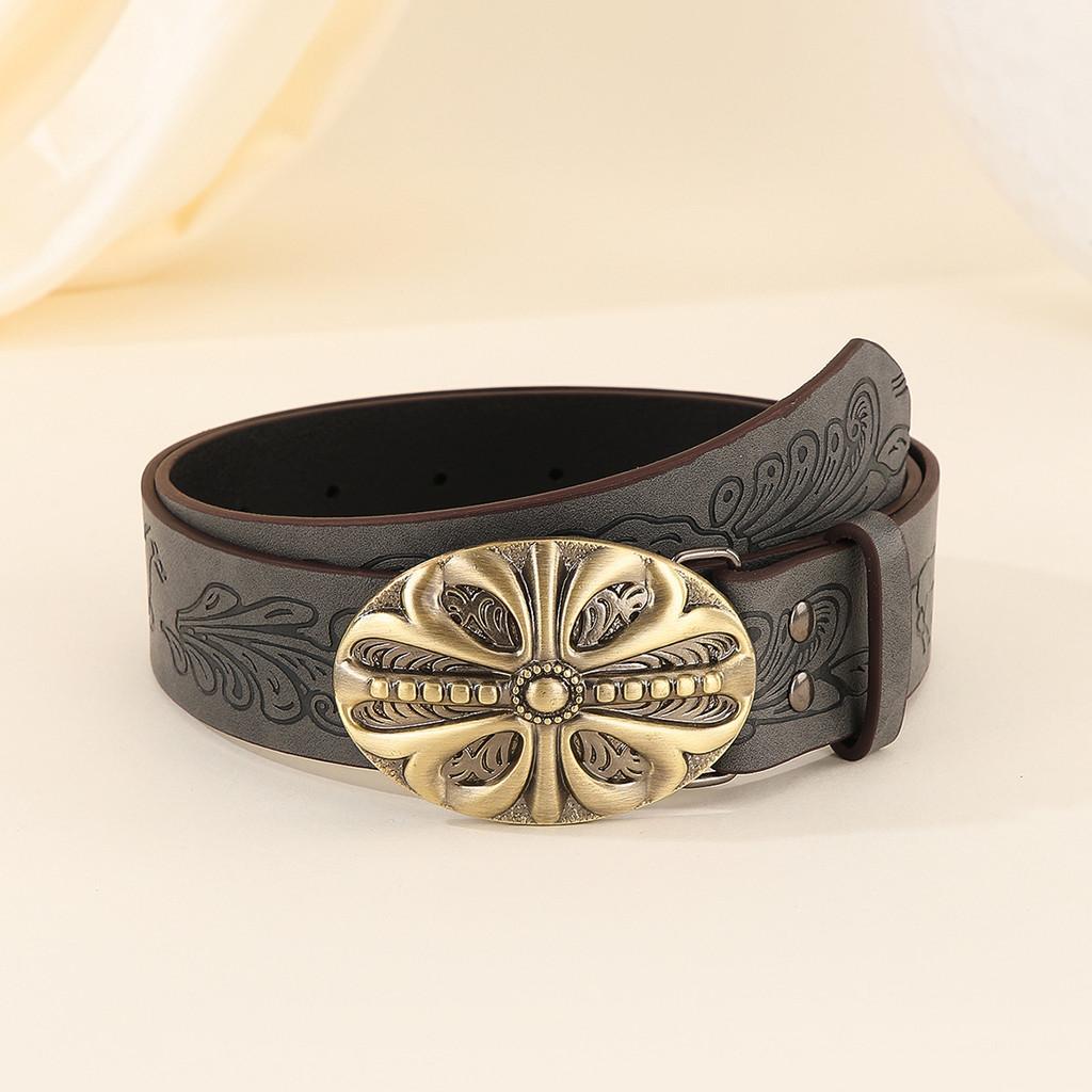 

Unique Patterned Faux Leather Belt With Snap Fastener For Streetwear And Party Outfits сірий колір
