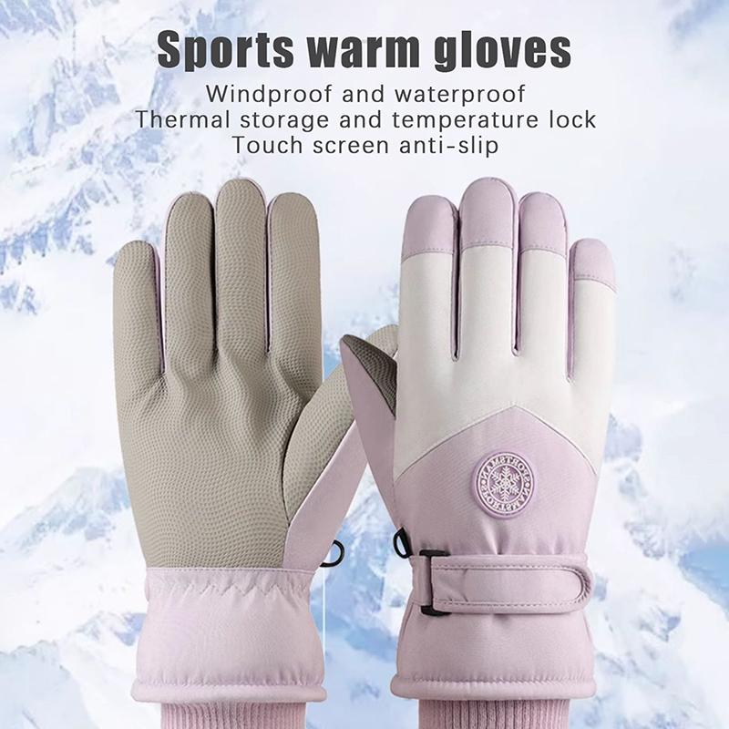 Winter Unisex Snowboard Ski Gloves Pu Leather Non-Slip Touch Screen Waterproof Motorcycle Cycling Fleece Warm Snow Gloves