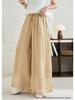Linen Wide-Leg Pants - Spring 2026: Comfortable, Elastic Waist, Retro Artistic Style, Solid Color, Casual.