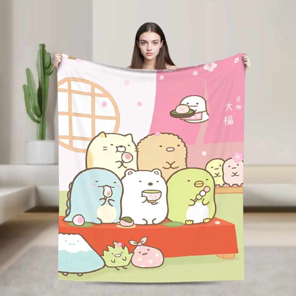 Sumikko Gurashi Cartoon Flannel Throw Blanket Shirokuma Penguin for Bedspread Knitted Blanket Car Lightweight Multifunction