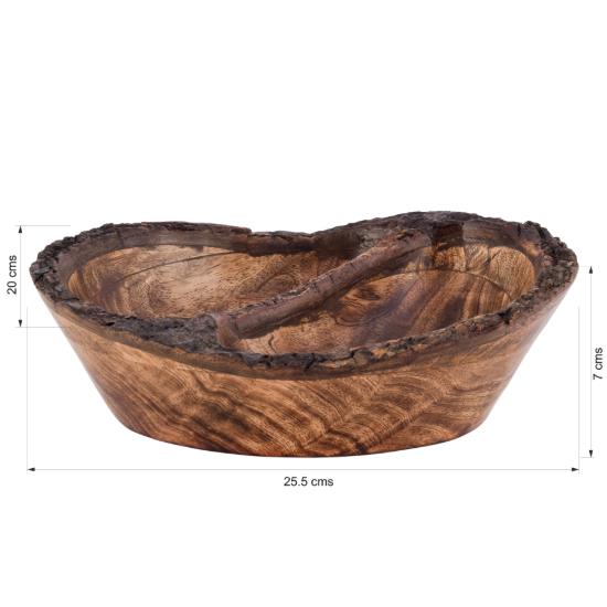 Divit Shilp Natural Wooden Tray, Serving Bowl for Salad, Veggies and Fruits, Large Deep Tray for Family, Party (Bark Edge Wavy Divided Bowl)