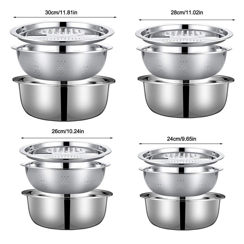 Set da 3 Pezzi con Scolapasta Lavello Vaschetta Drenaggio Lavaggio Verdure con Coperchio Grattugia Grattugia per Verdure
