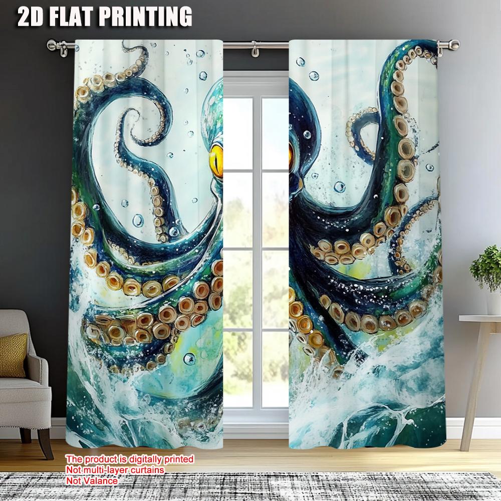 2pc     Party Curtain Octopus Versatile Polyester Fabric  Without Electricity Spring Party & Holiday Decor Use for Holiday Home