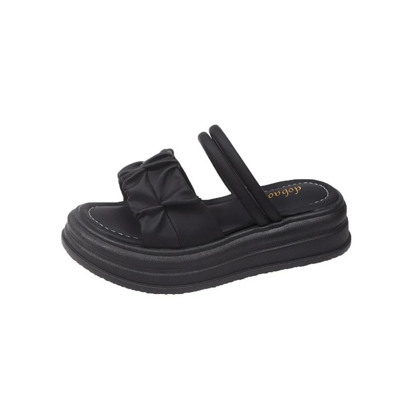 2024 Summer Beach Sandal Woman Luxury Med Clogs With Heel Female Shoe Two Weare All-Match Retro Medium Comfort New Outside Thick