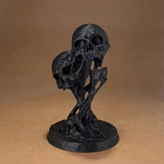 Jijijing Integrated Molding Process Figure, 3D Printed Double Skull Art Ornament, Abstract Fluid Statue, Dark Style Decoration for Living Room