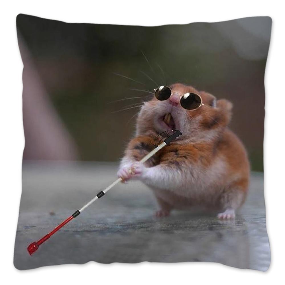 Funny Hamster Meme Pillow Cover Home Decor Polyester Cushion Cover for Sofa Car Cute Pillow Case Cojines Decorativos Para Sofá